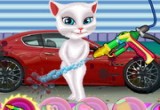 لعبة تنظيف سيارة القطة البيضاء